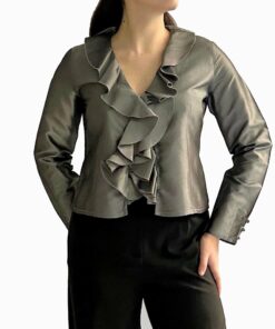 Metallic Silver Ruffled Blouse RI26