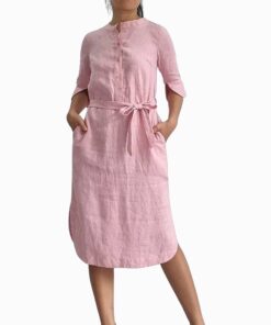 Pink Linen Shirt Dress RI23