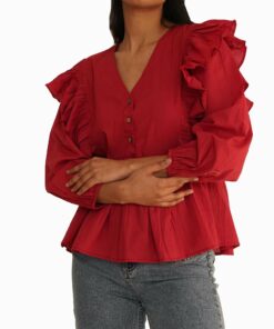 Red Cotton Buttoned Blouse RI25