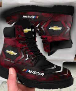 chevy nascar Lace up Short Leather Boots Custom Any Logo, Car Model, Or Sport Team