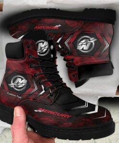 Mercury Marine Lace up Short Leather Boots Custom Any Logo, Car Model, Or Sport Team