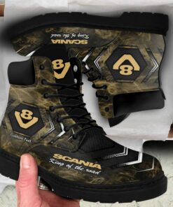 Scania V8 Lace up Short Leather Boots Custom Any Logo, Car Model, Or Sport Team