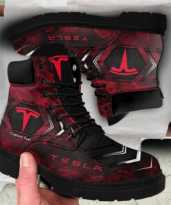 Tesla Motors Lace up Short Leather Boots Custom Any Logo, Car Model, Or Sport Team