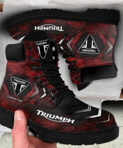 Triumph Motorcycles Lace up Short Leather Boots Custom Any Logo, Car Model, Or Sport Team