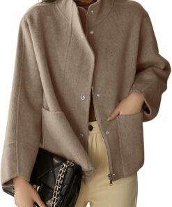 Casual Stand Collar Single Breasted Short Wool Coat RI68