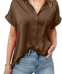 Elegant Satin Button Up Shirt RI59