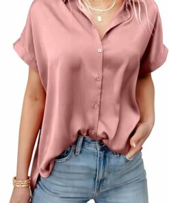 Light Pink Short Sleeve Blouse RI58