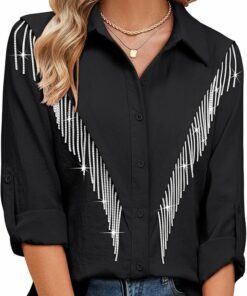 Rhinestone Fringe Button Down Shirt RI60