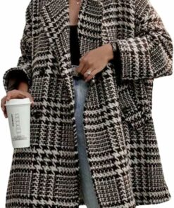 Winter Houndstooth Wool Blend Coat RI70