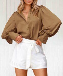 Women Brown Satin Blouse RI49