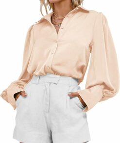 Women Satin Button Down Shirt RI46
