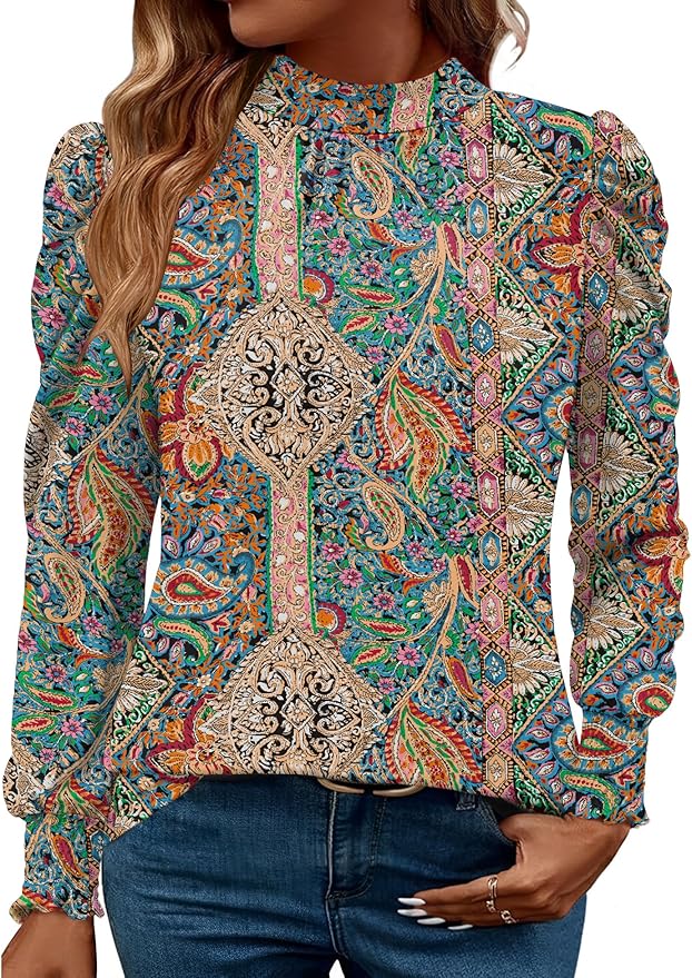 Boho Frill Mock Neck Top RI13