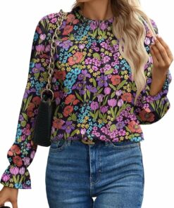 Floral Pleated Crewneck Top RI20