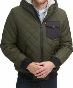Men's Diamond Quilted Sherpa Lined Bomber Jacket RI50