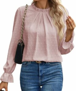 Pleated Pink Crewneck Blouse RI21