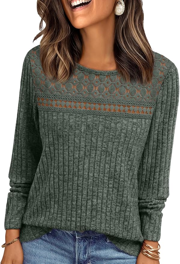 Trendy Lace Long Sleeve Shirt RI8