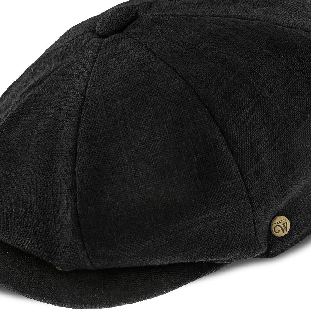Boardwalk-Walrus Hats Black Linen/Cotton Blend 8 Panel Newsboy Cap - Image 7
