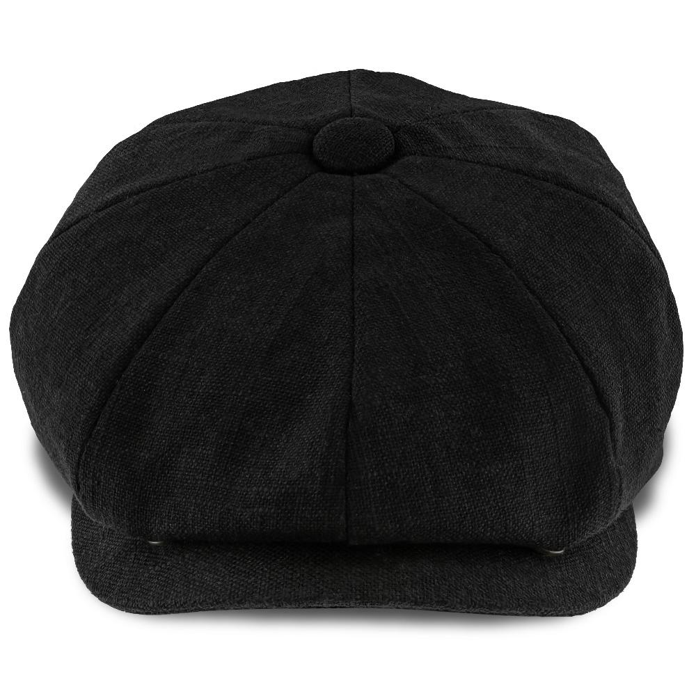 Boardwalk-Walrus Hats Black Linen/Cotton Blend 8 Panel Newsboy Cap - Image 4