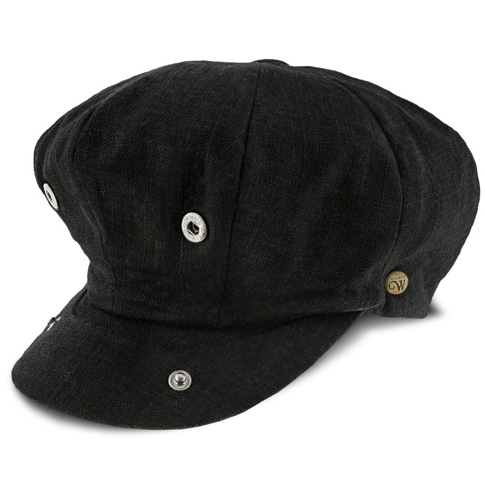 Boardwalk-Walrus Hats Black Linen/Cotton Blend 8 Panel Newsboy Cap - Image 3