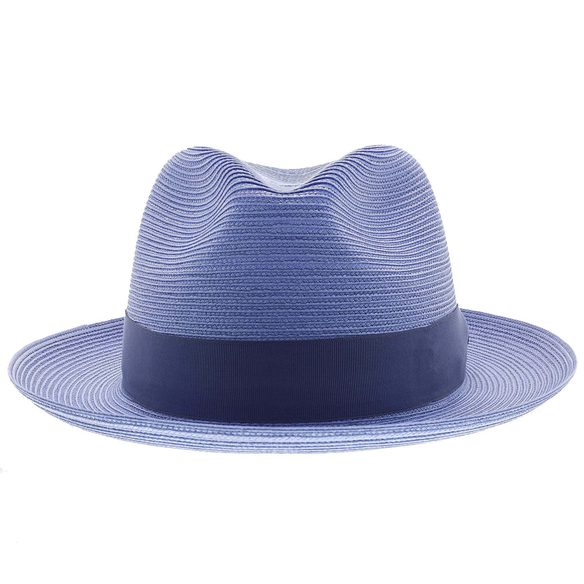 Classic Blue Straw Fedora Hat - Image 2
