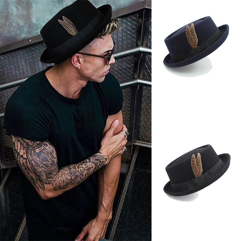 Classic Pork Pie Fedora with Feather Band