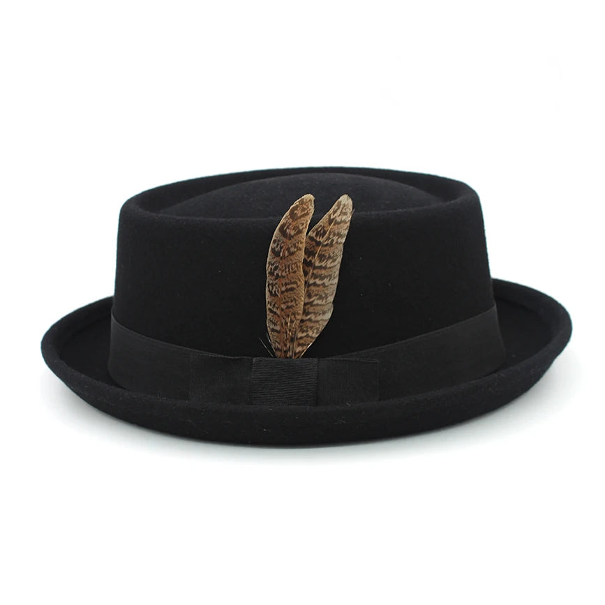 Classic Pork Pie Fedora with Feather Band - Image 3