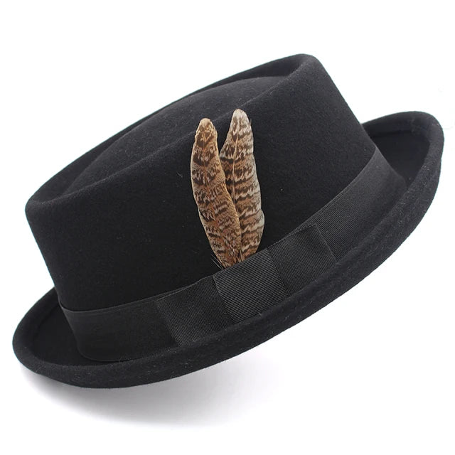 Classic Pork Pie Fedora with Feather Band - Image 7
