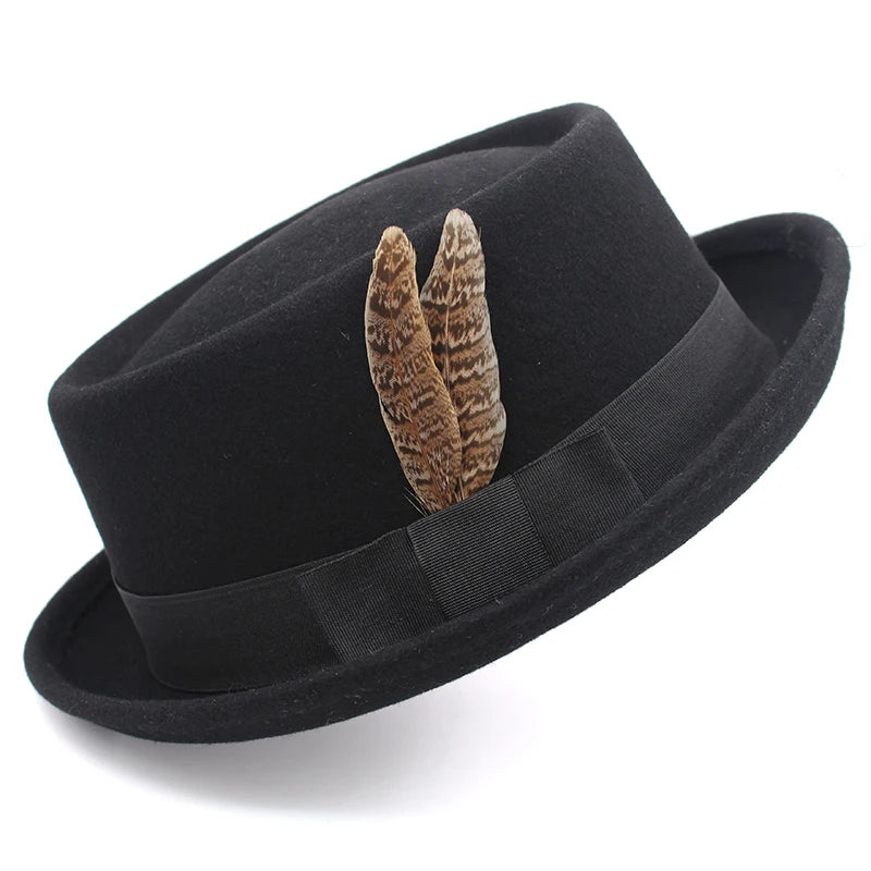 Classic Pork Pie Fedora with Feather Band - Image 2