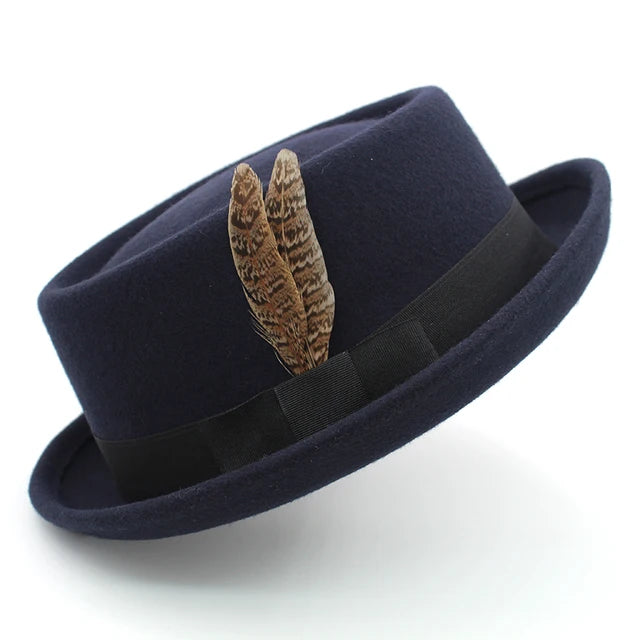 Classic Pork Pie Fedora with Feather Band - Image 8
