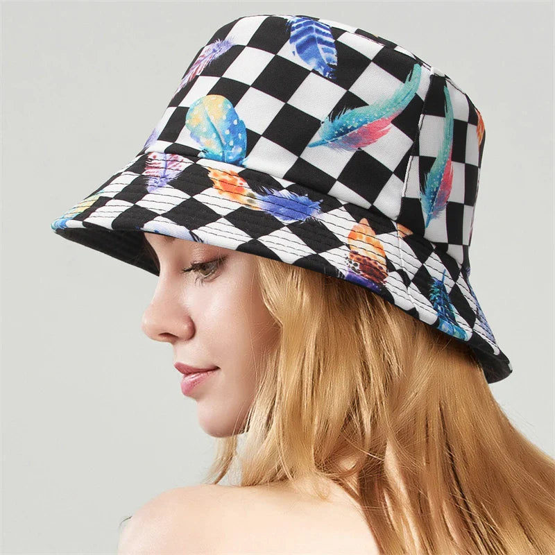 Cotton Check Print Bucket Hat Sun Hats - Image 2