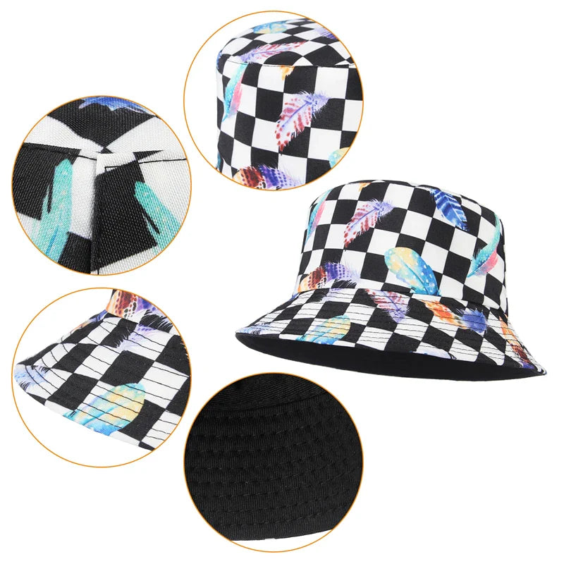 Cotton Check Print Bucket Hat Sun Hats - Image 6