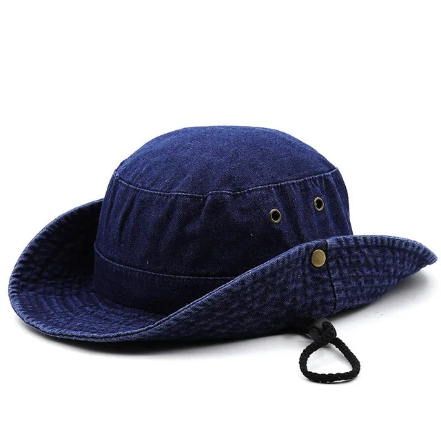 Denim Cowboy Bucket Hat with String Sun Hat - Image 2