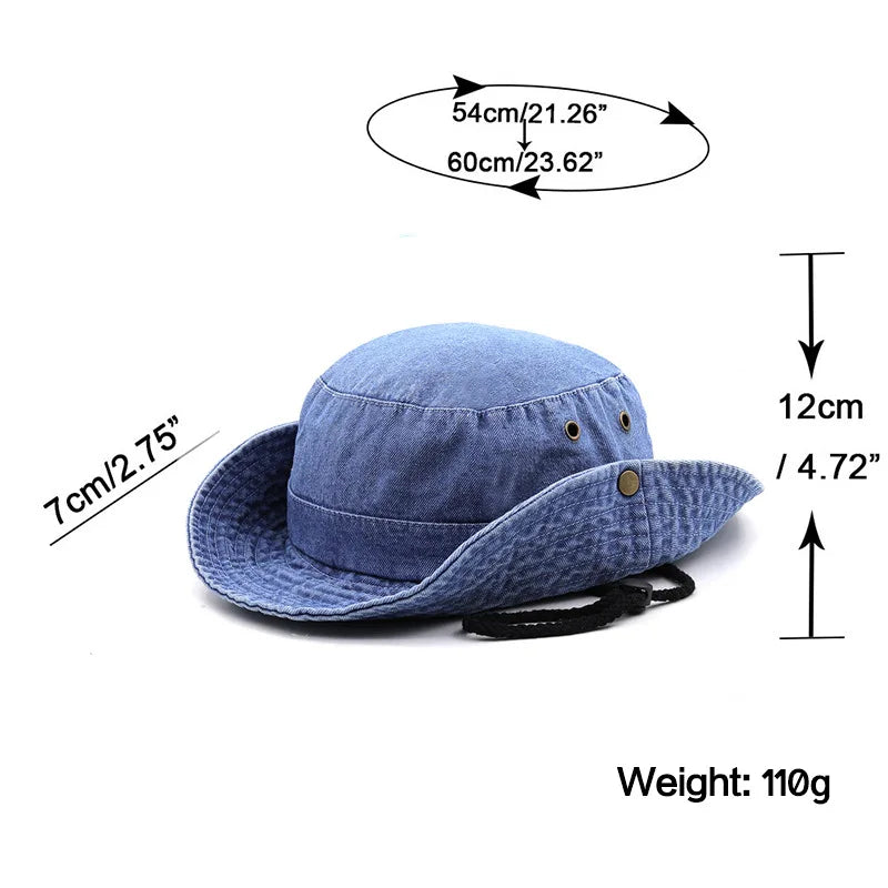 Denim Cowboy Bucket Hat with String Sun Hat - Image 7