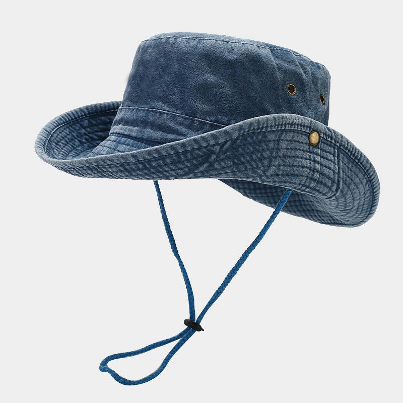 Denim Cowboy Bucket Hat with String Sun Hat - Image 14