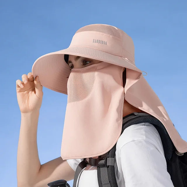 Detachable Face Mask Shawl Wide Brim Boonie Hat with Ponytail Hole - Image 14