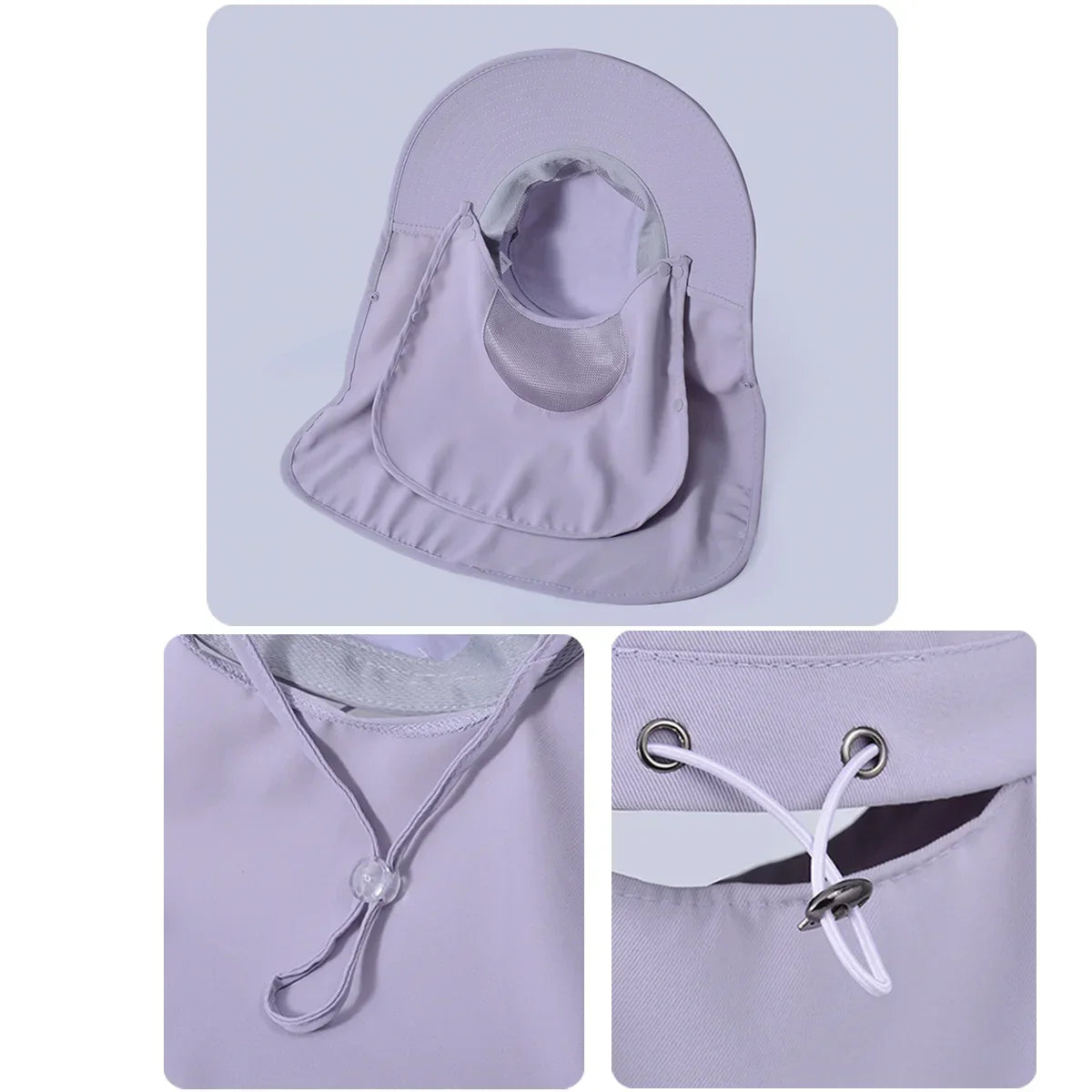 Detachable Face Mask Shawl Wide Brim Boonie Hat with Ponytail Hole - Image 7