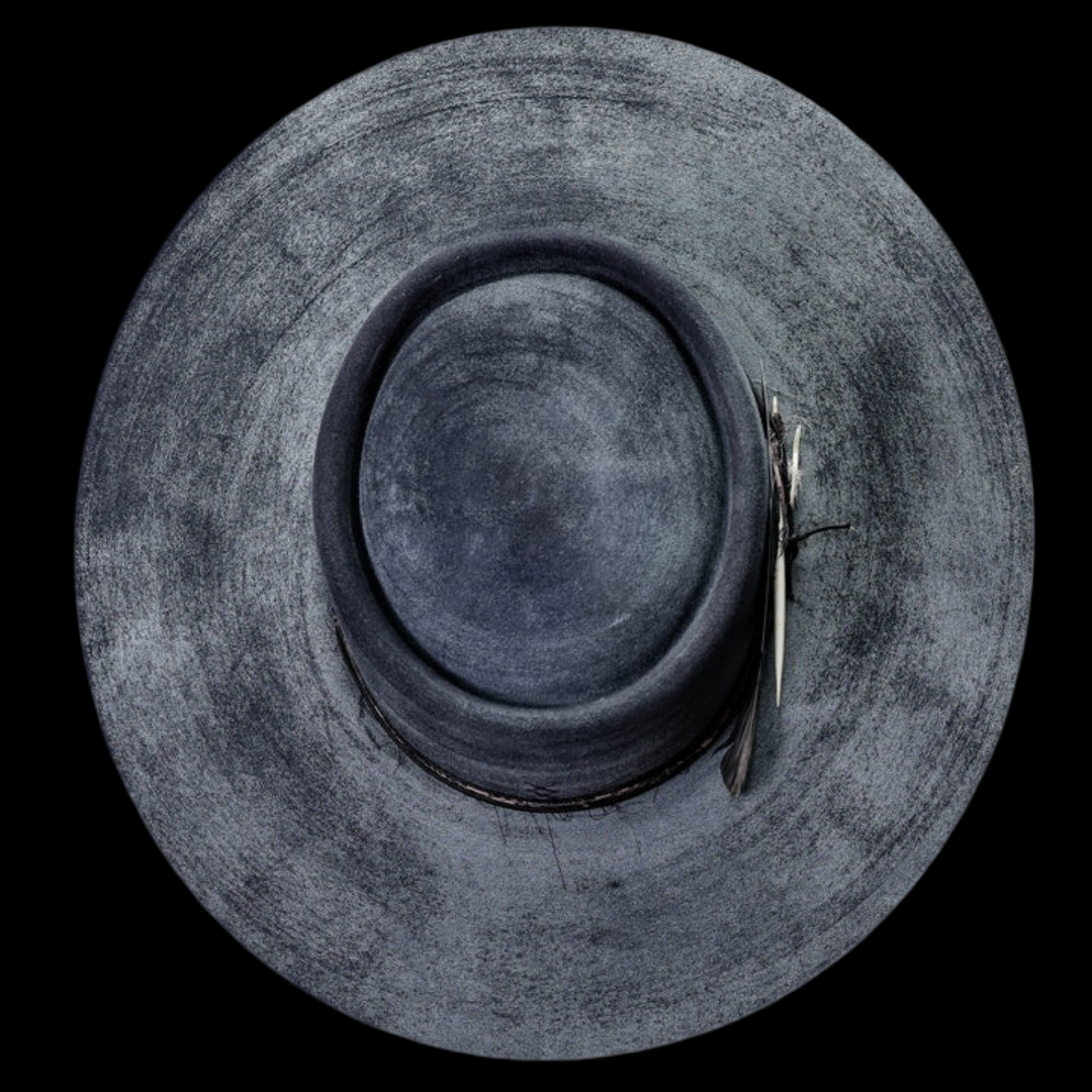 Distressed Fedora with Black Poker Card Insert Featuring Ace of Spades Adorned with Gold Text and Design - Image 3