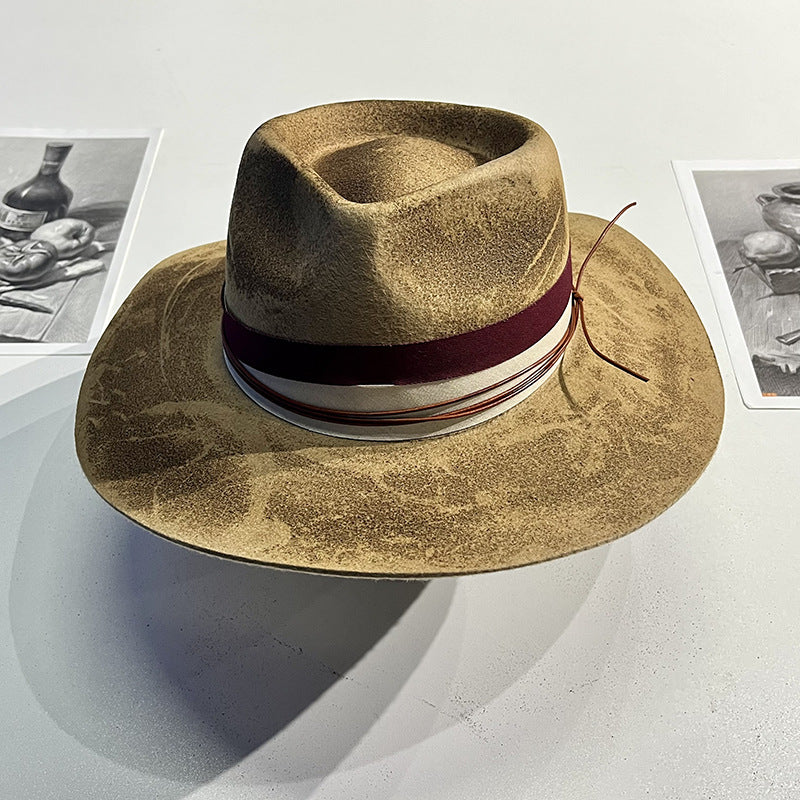 Distressed Fedora with Red Striped Edge - Image 6