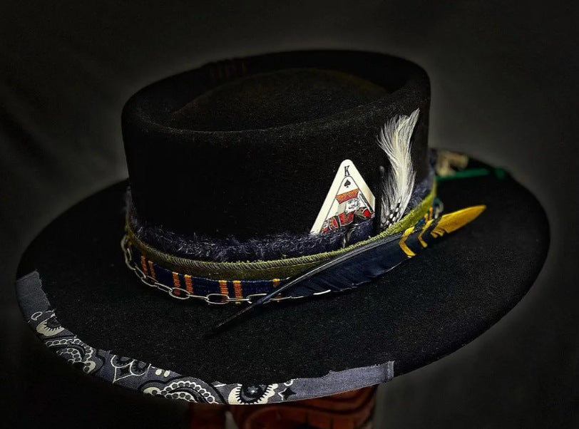 Distressed Fedora with Rounded Crown and Colorful Ribbon Adornments - Image 4
