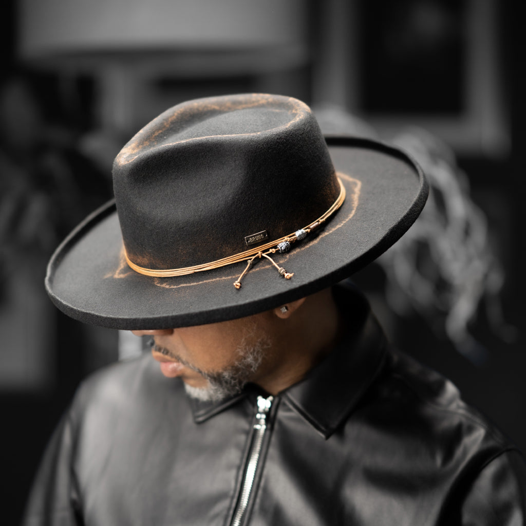 Distressed Wide Brim Wool Felt Fedora Hat - Image 2
