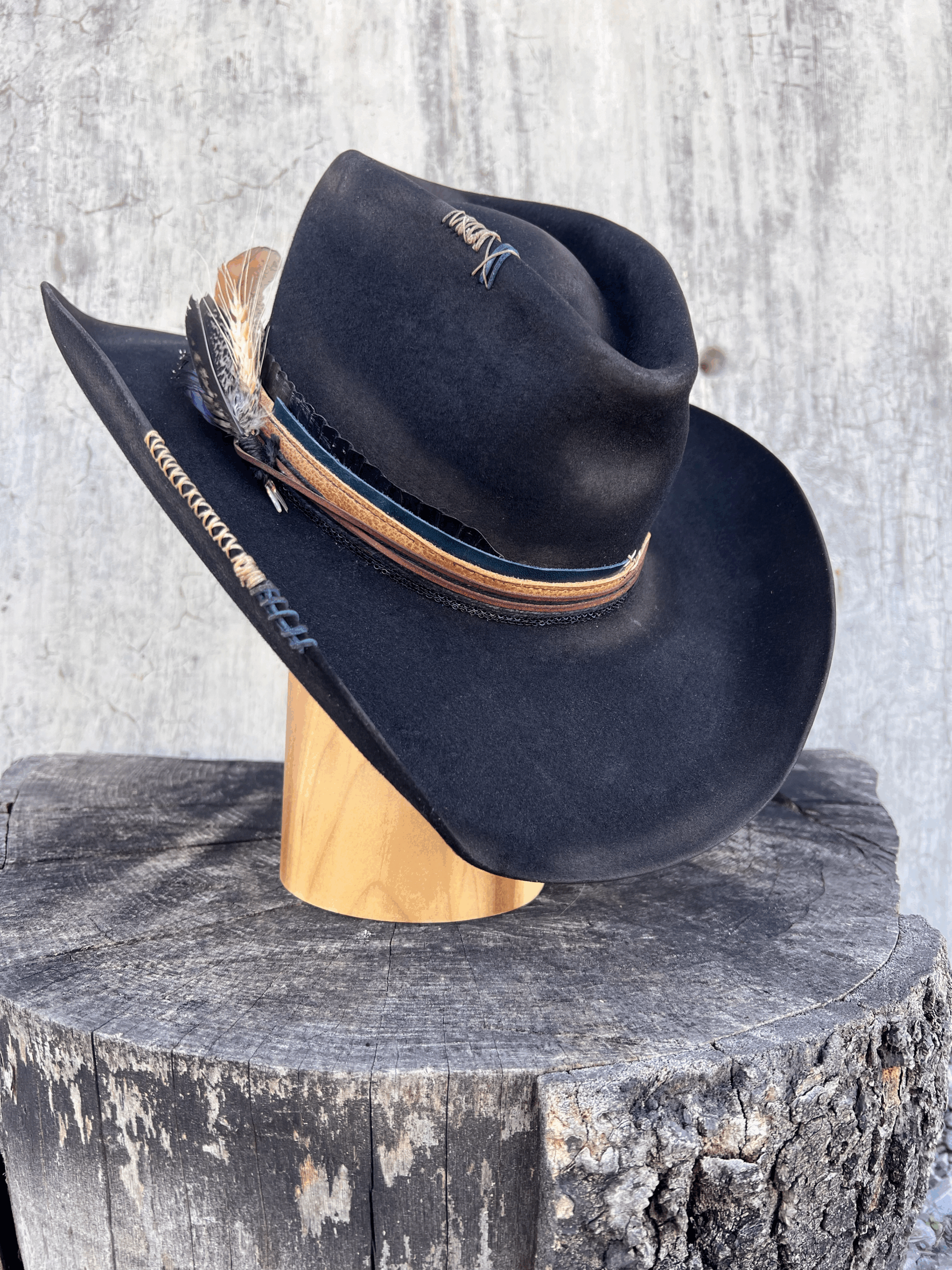 Ebony Blue Vintage Felt Cowboy Hat - Image 6