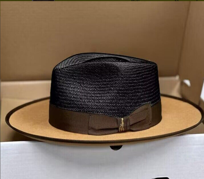 Effortless Class Two Stone Straw Felt Fedora Hat-Black - Image 5