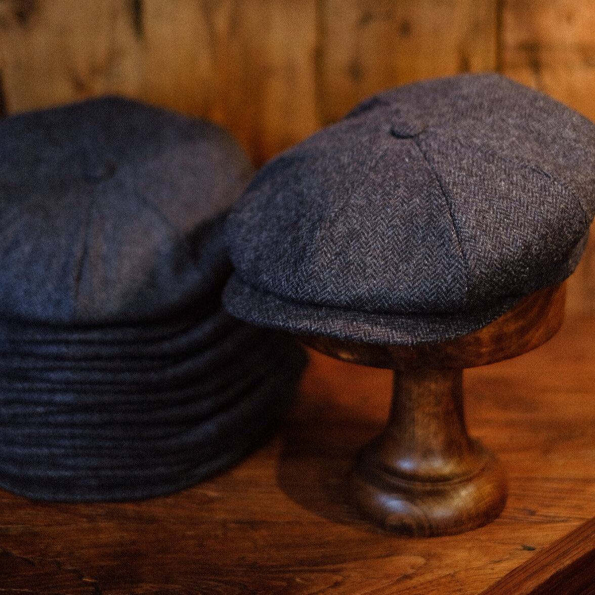 Eight Piece Blue Retro Wool Newsboy Cap - Image 2