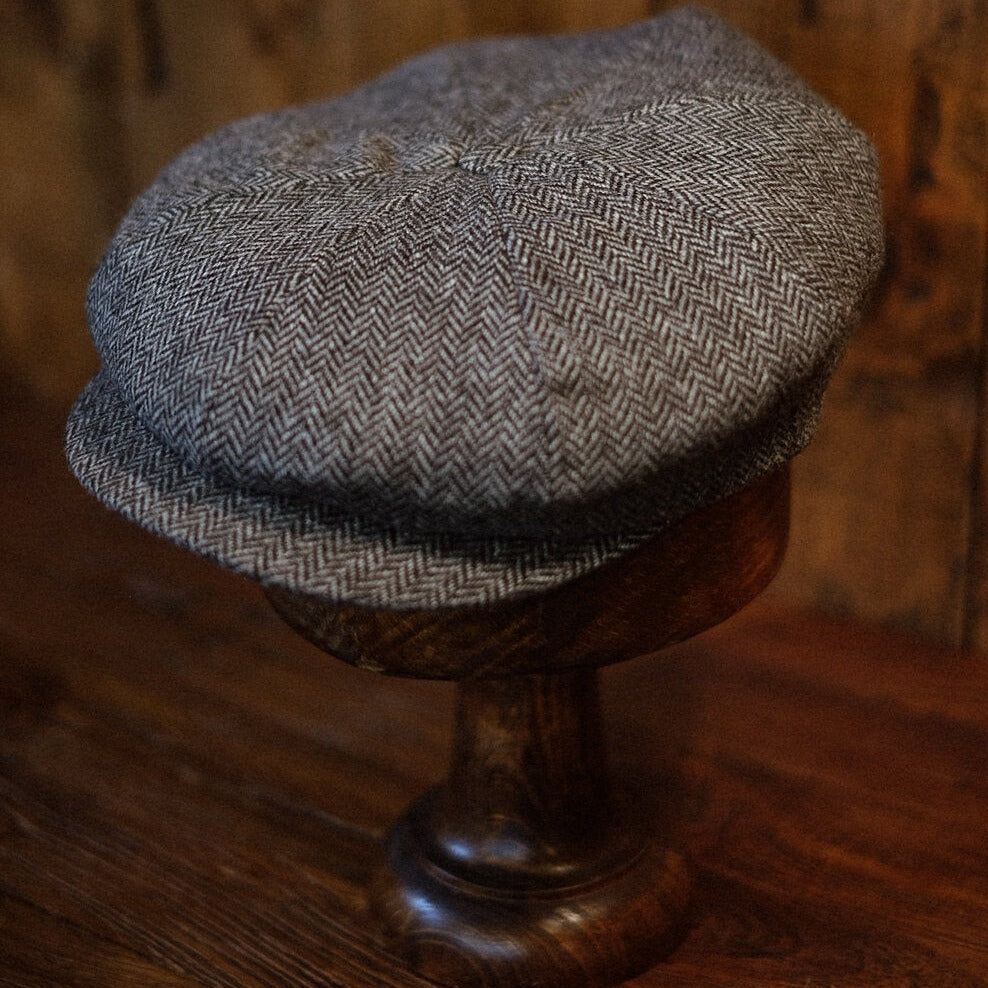 Eight Piece Classic Gray Herringbone Wool Newsboy Hat - Image 7