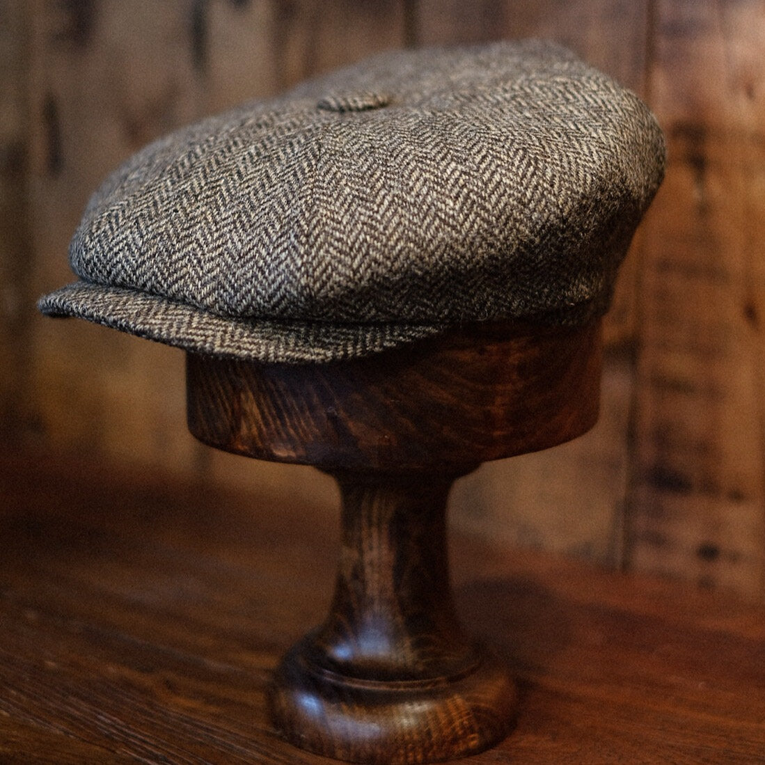 Eight Piece Herringbone Wool Retro Newsboy Cap-Light Brown - Image 7