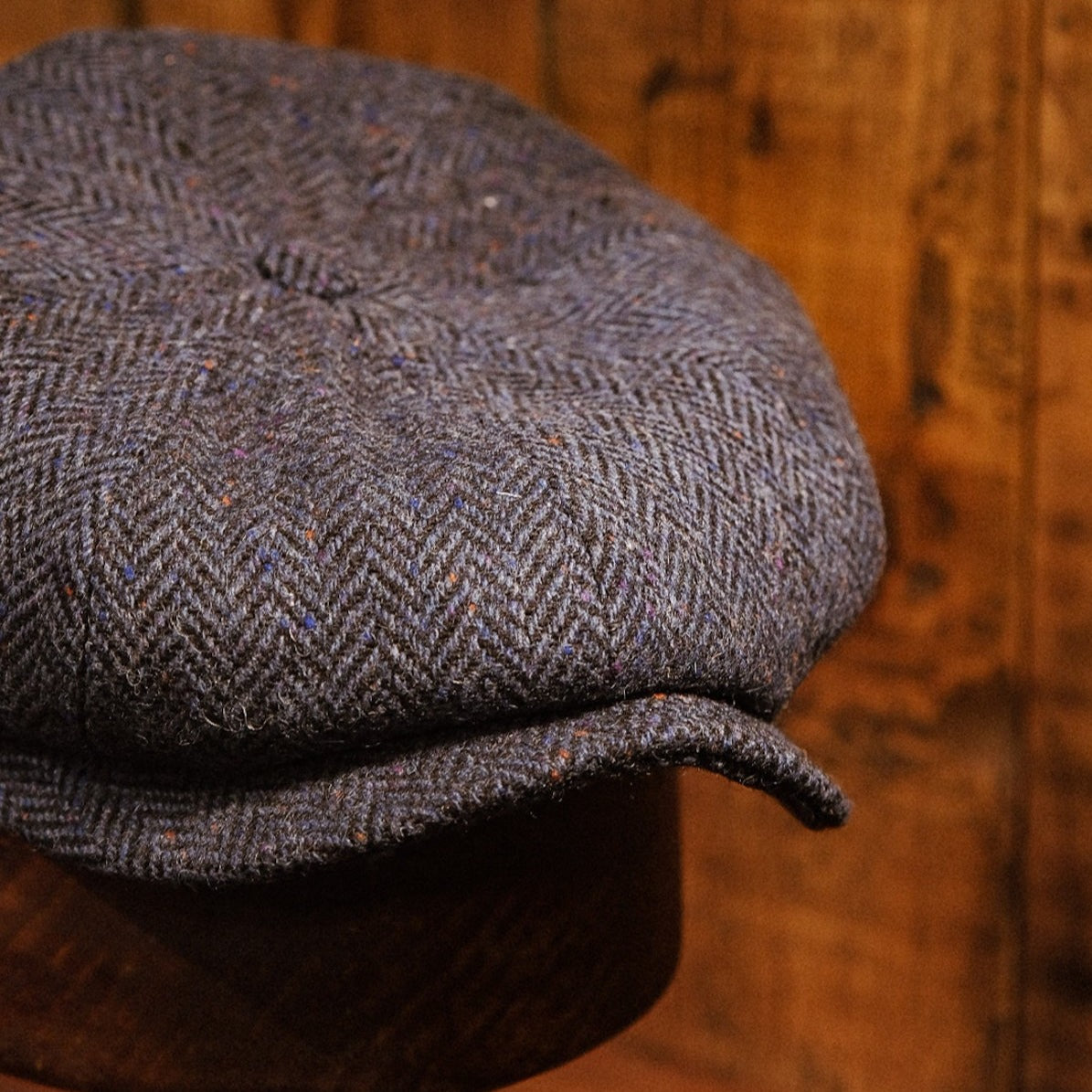 Eight Piece Navy Donegal Tweed Newsboy Cap - Image 4