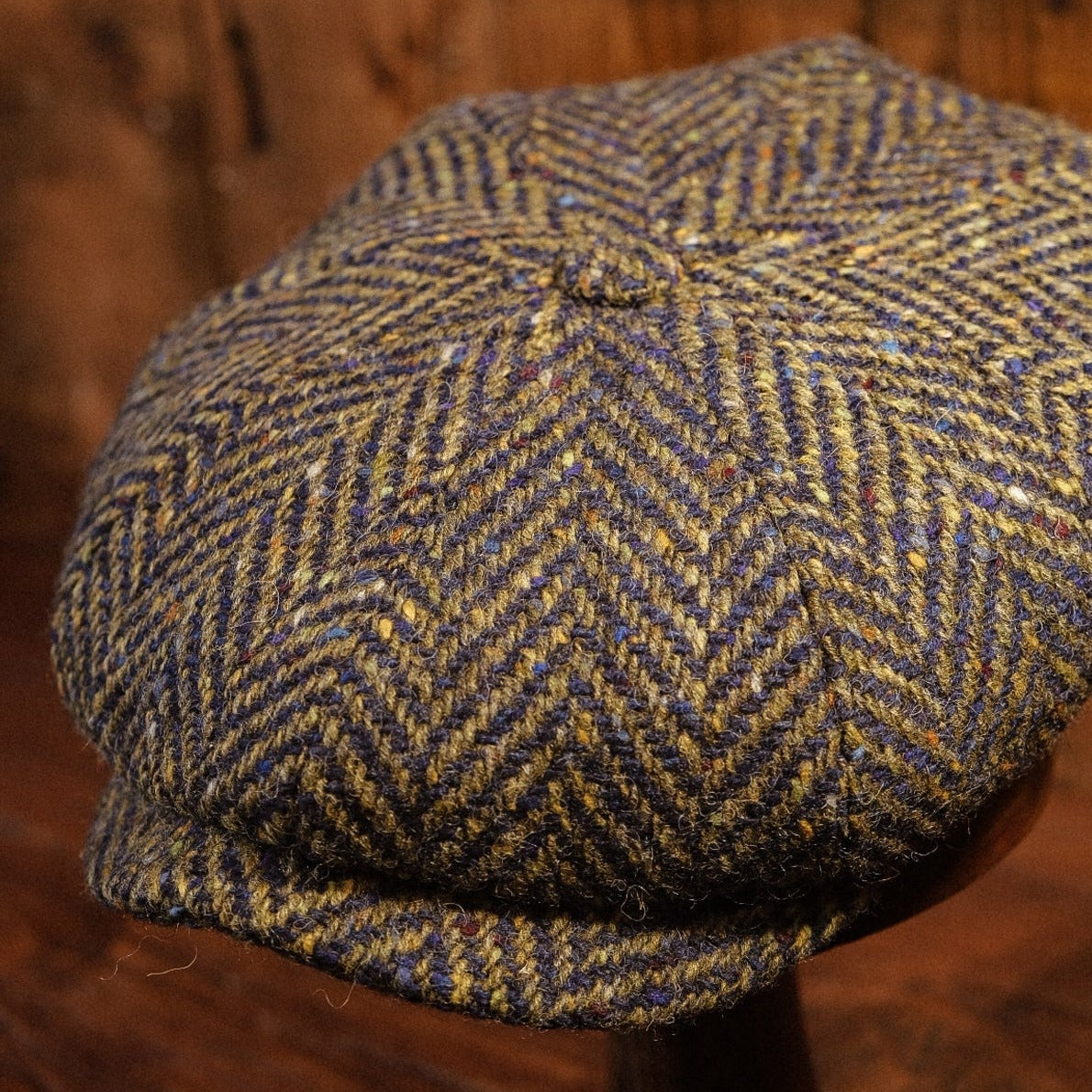 Eight Piece Navy & Green Herringbone Wool Newsboy Cap - Image 8