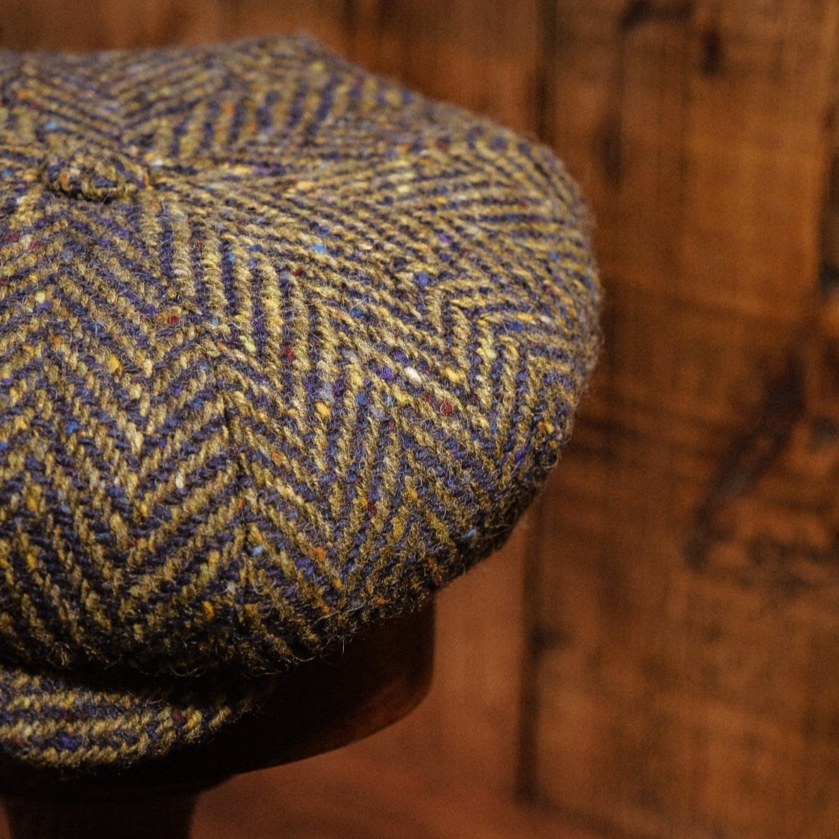 Eight Piece Navy & Green Herringbone Wool Newsboy Cap - Image 6