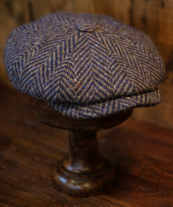 Eight Piece Navy Herringbone Newsboy Cap
