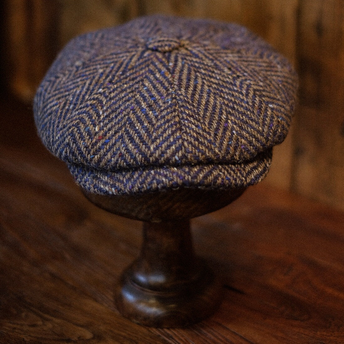 Eight Piece Navy Herringbone Newsboy Cap - Image 3